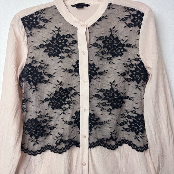 VICTORIA'S SECRET button up blouse top women S pink black lace Silk whimsigoth - Picture 3 of 6